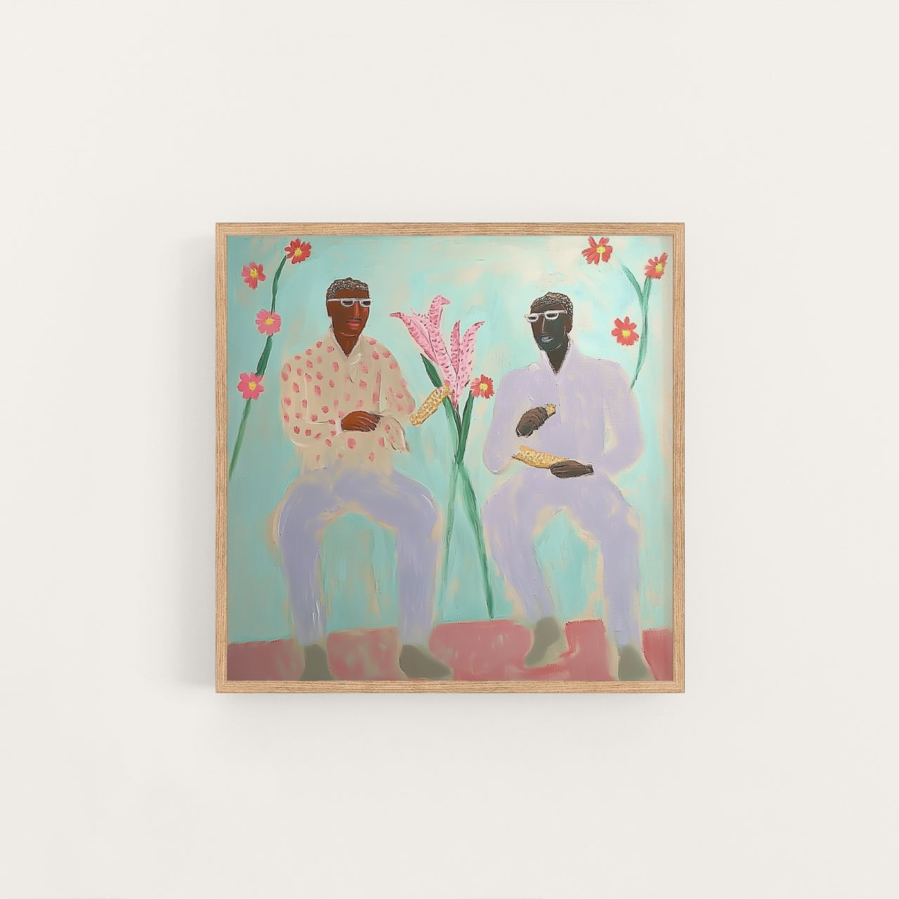 blues in pink, artwork for sale, oil and acrylic hand painted artwork on canvas by house lamont, affordable artwork, free worldwide shipping