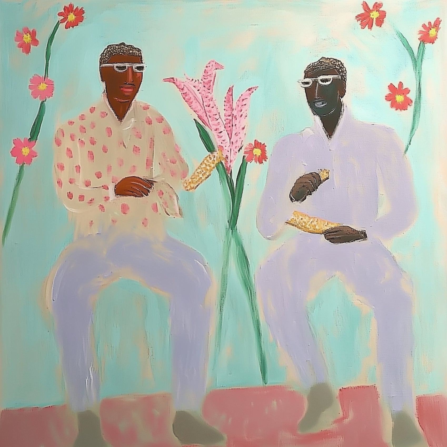 blues in pink, artwork for sale, oil and acrylic hand painted artwork on canvas by house lamont, affordable artwork, free worldwide shipping