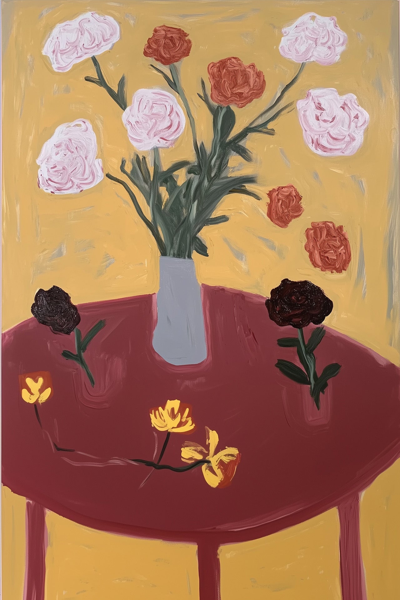 flower table , artwork for sale, oil and acrylic hand painted artwork on canvas by house lamont, affordable artwork, free worldwide shipping