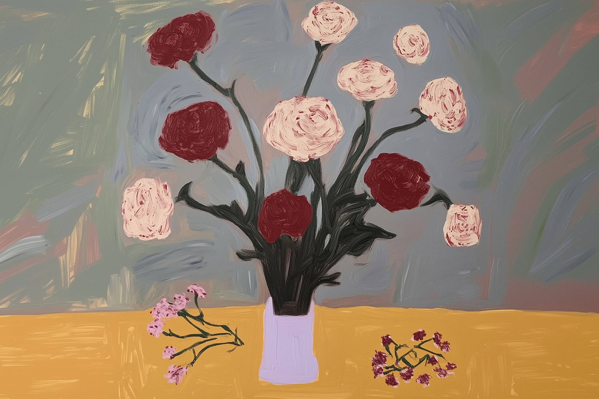 flowers for rosie, oil and acrylic hand painted artwork on canvas by house lamont, affordable artwork, free worldwide shipping