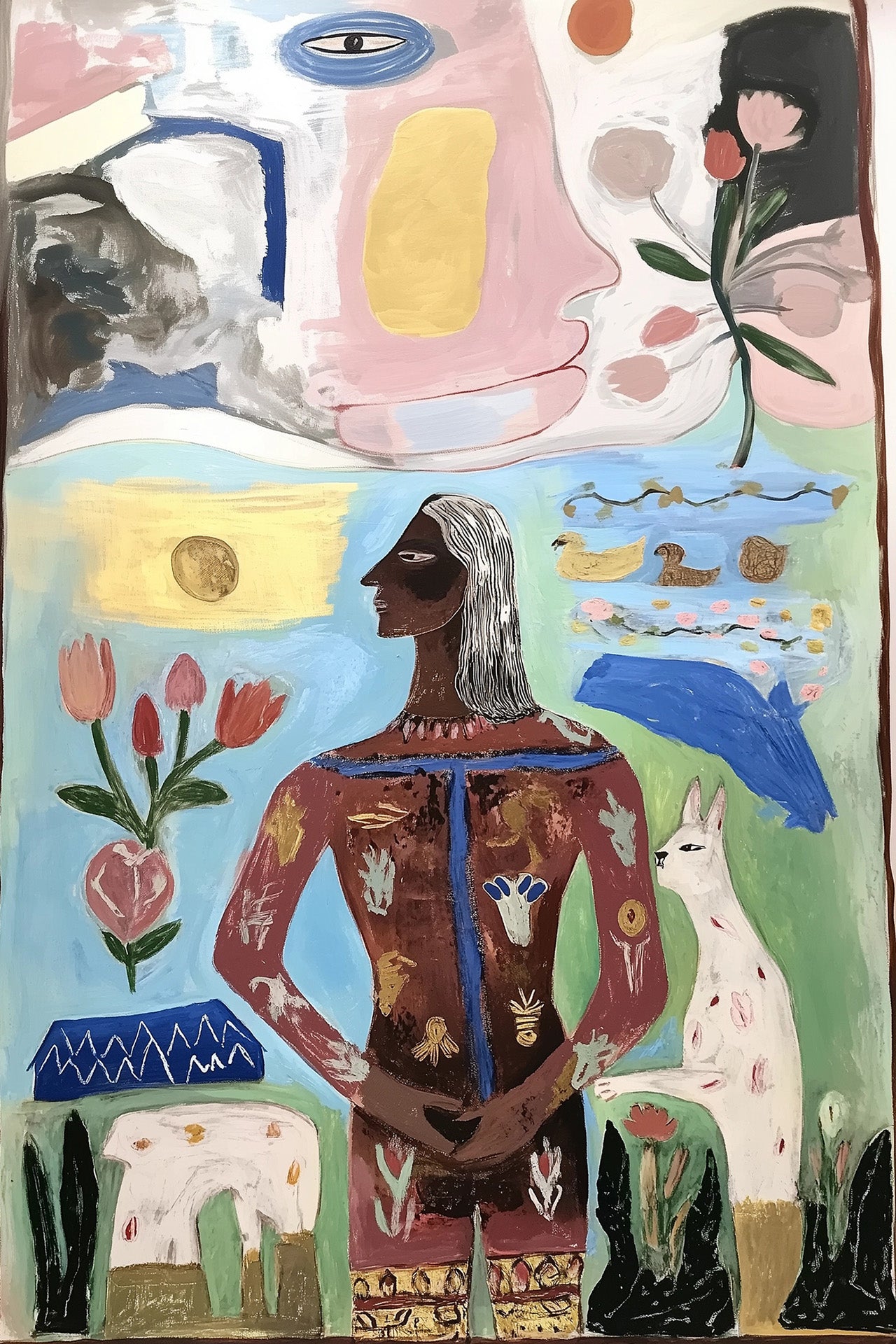 folk dream, artwork for sale, oil and acrylic hand painted artwork on canvas by house lamont, affordable artwork, free worldwide shipping