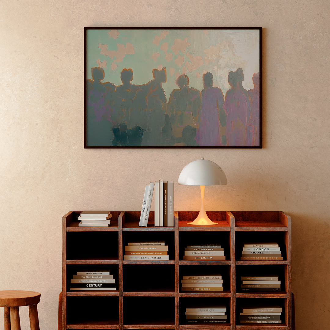 gathering in light, oil and acrylic hand painted artwork on canvas by house lamont, affordable artwork, free worldwide shipping