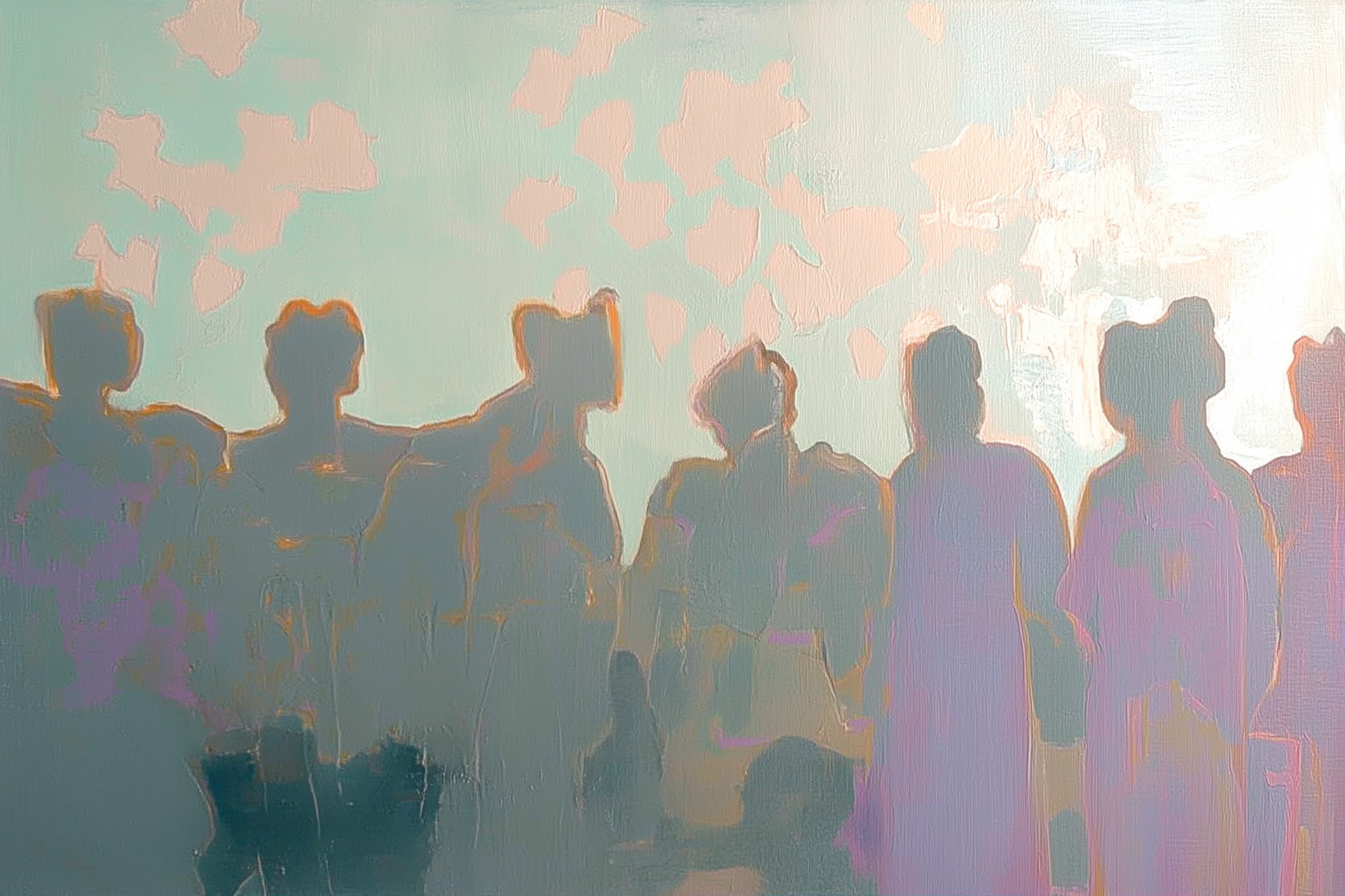 gathering in light, oil and acrylic hand painted artwork on canvas by house lamont, affordable artwork, free worldwide shipping