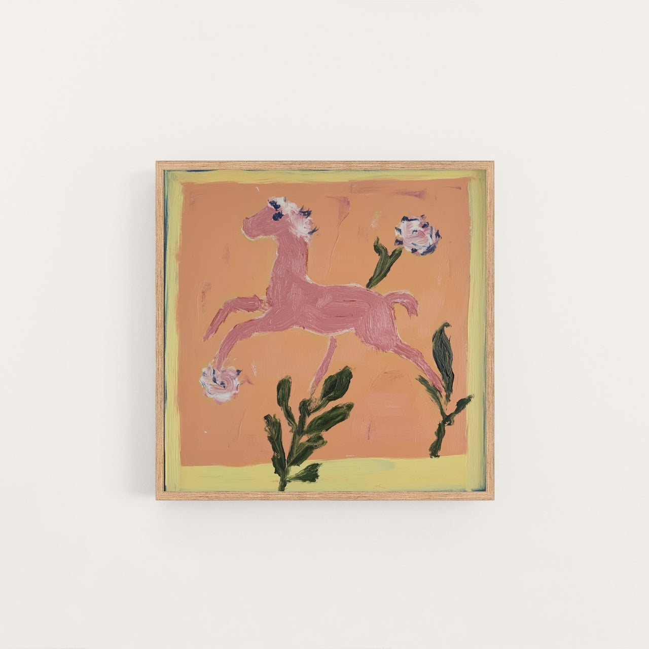 pink horse, artwork for sale, oil and acrylic hand painted artwork on canvas by house lamont, affordable artwork, free worldwide shipping