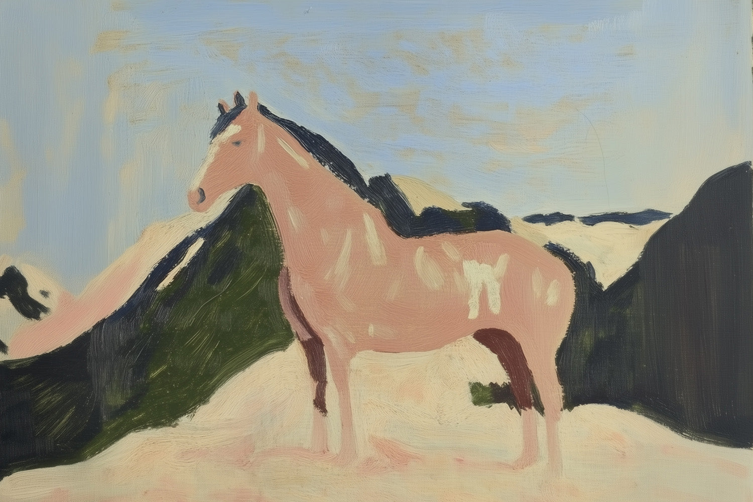 pink horse 3, artwork for sale, oil and acrylic hand painted artwork on canvas by house lamont, affordable artwork, free worldwide shipping